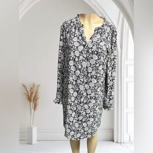 LOFT Black and White Bishop Sleeve Dress